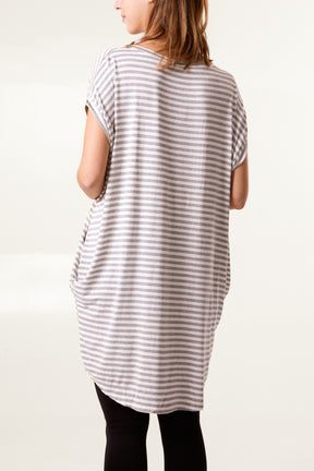 Round Neck Striped Relaxed T-Shirt