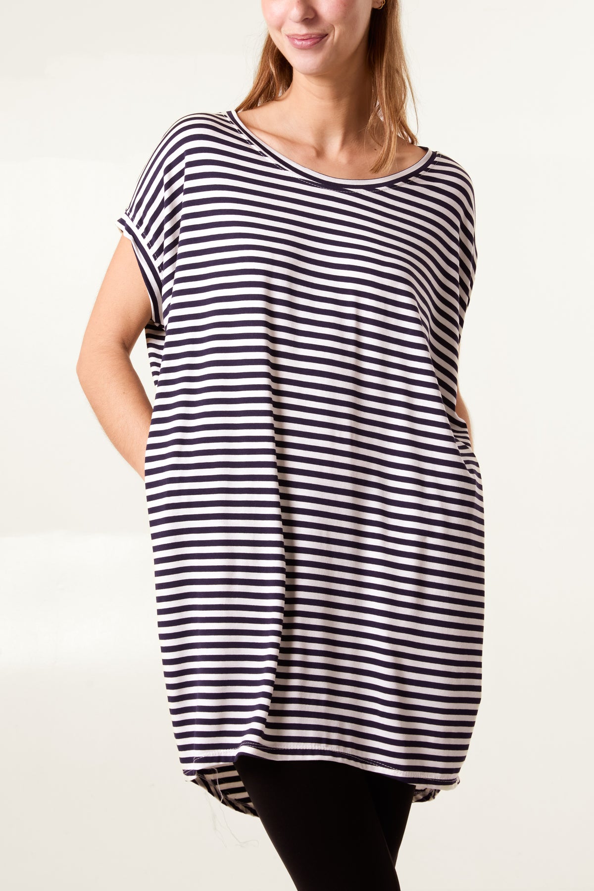 Round Neck Striped Relaxed T-Shirt