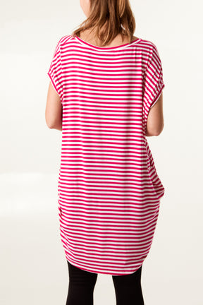 Round Neck Striped Relaxed T-Shirt