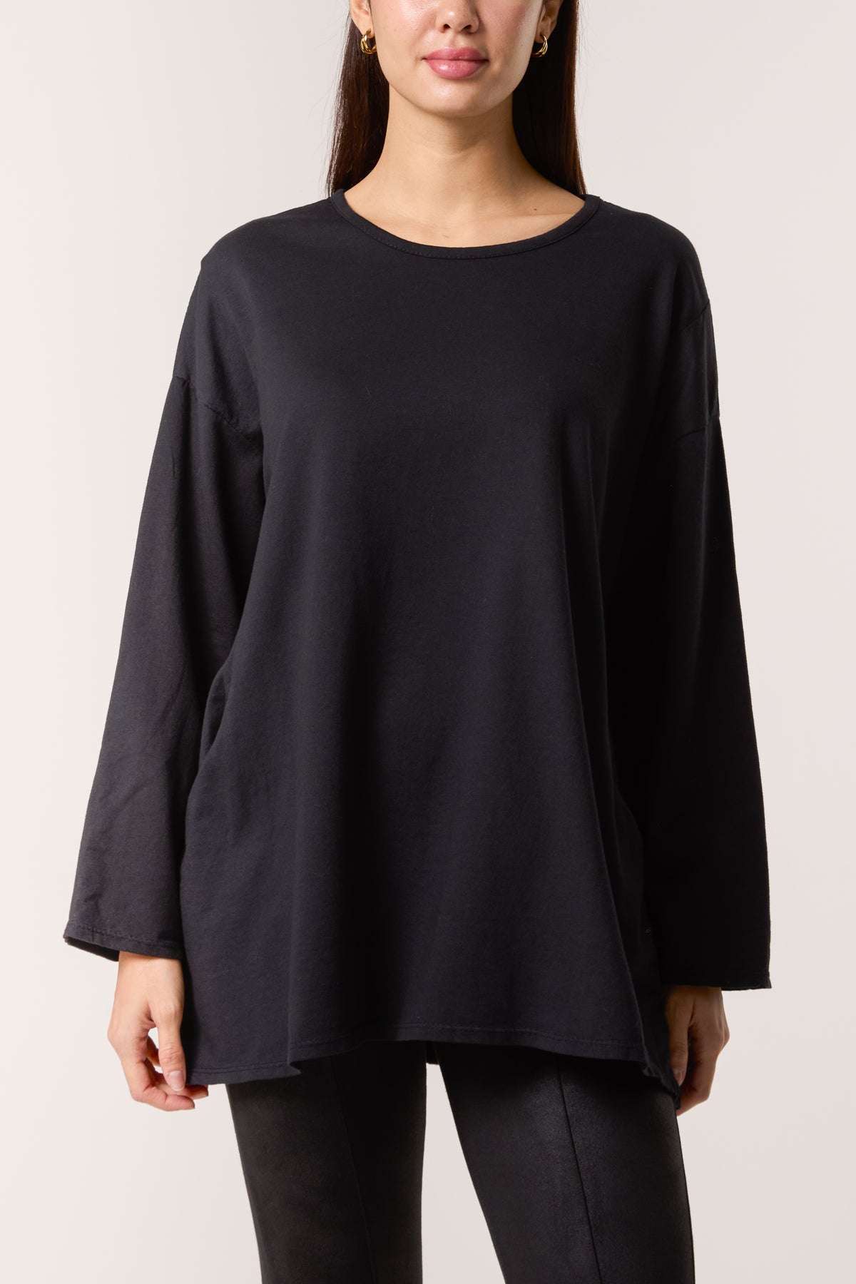 Long Sleeve Two Pockets Cotton Top