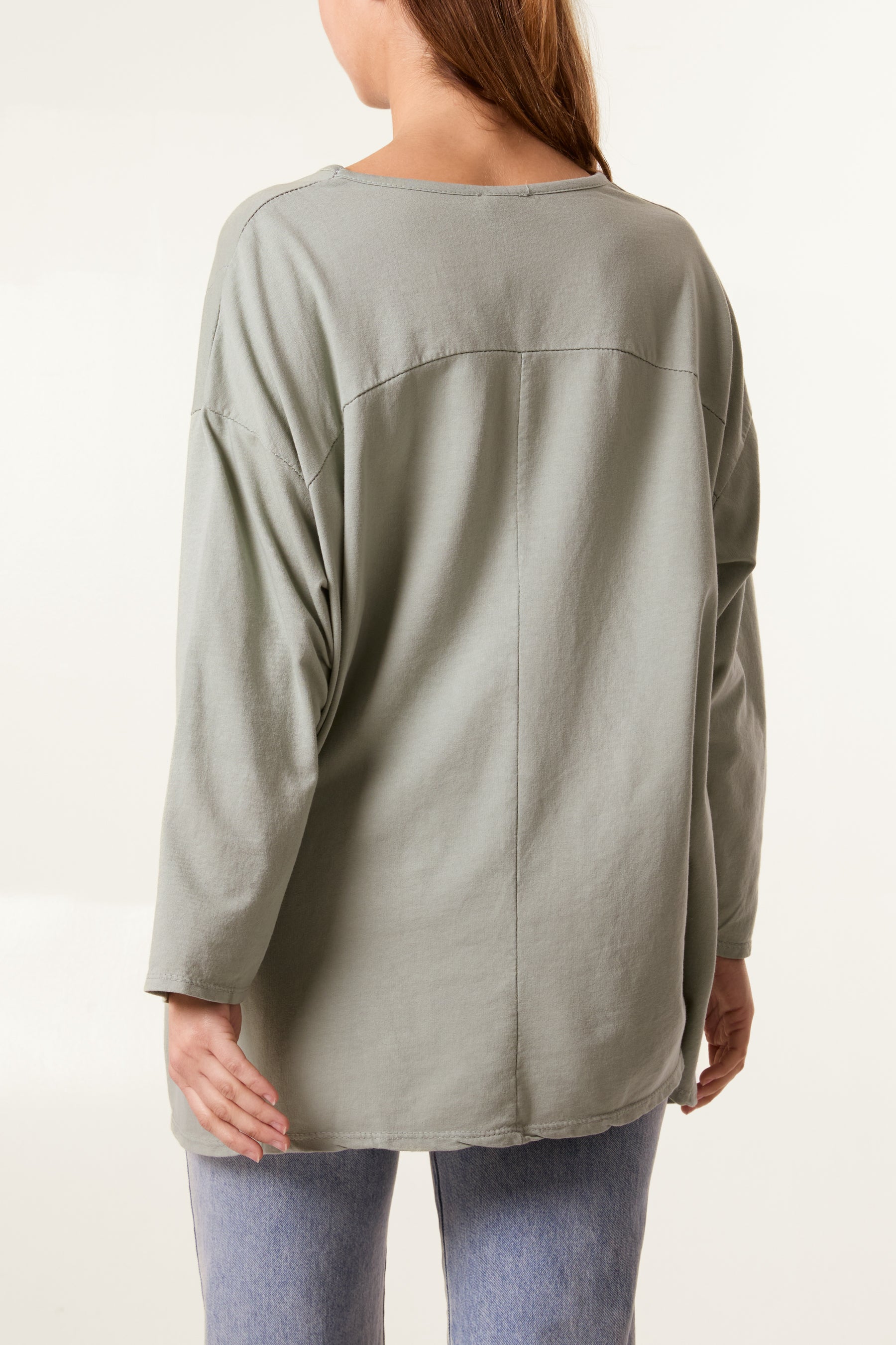 Long Sleeve Two Pockets Cotton Top