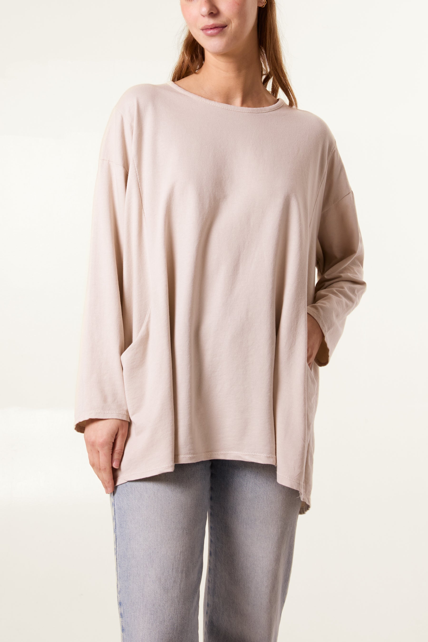 Long Sleeve Two Pockets Cotton Top