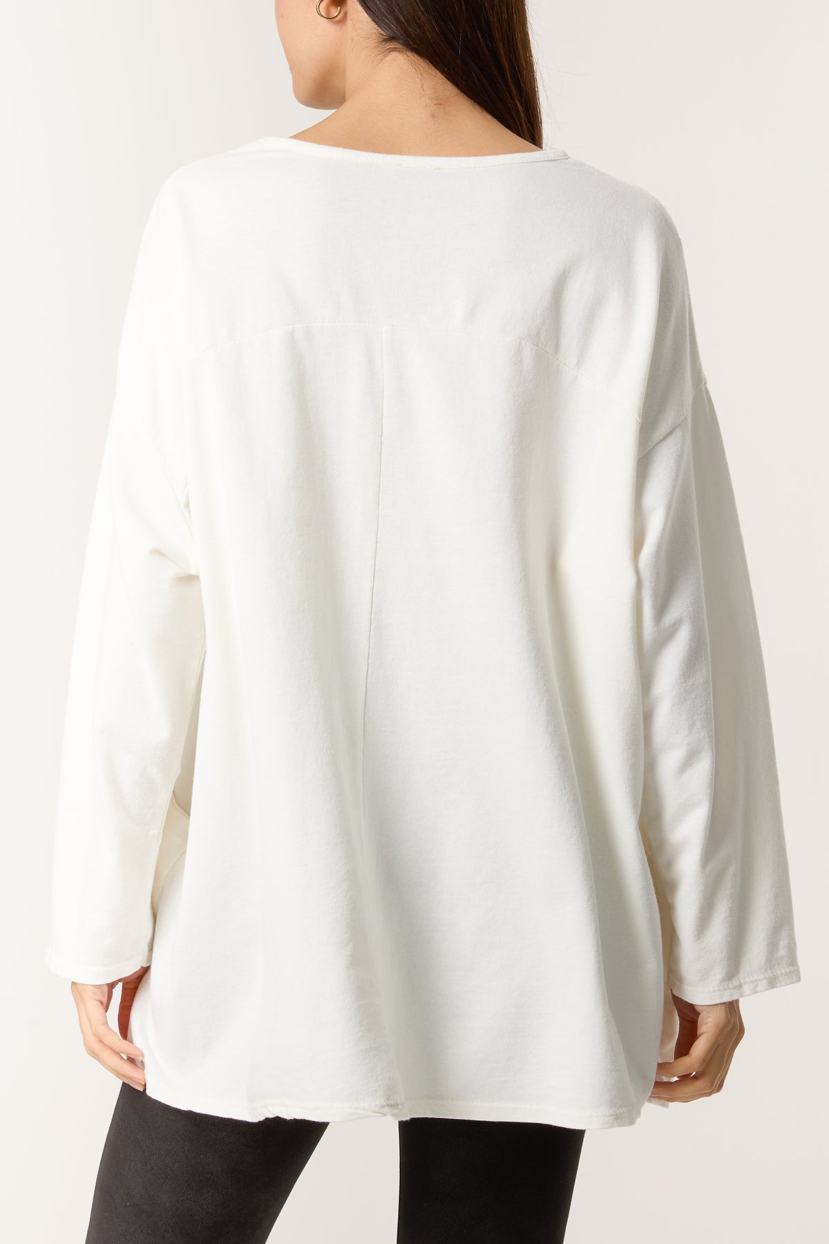 Long Sleeve Two Pockets Cotton Top