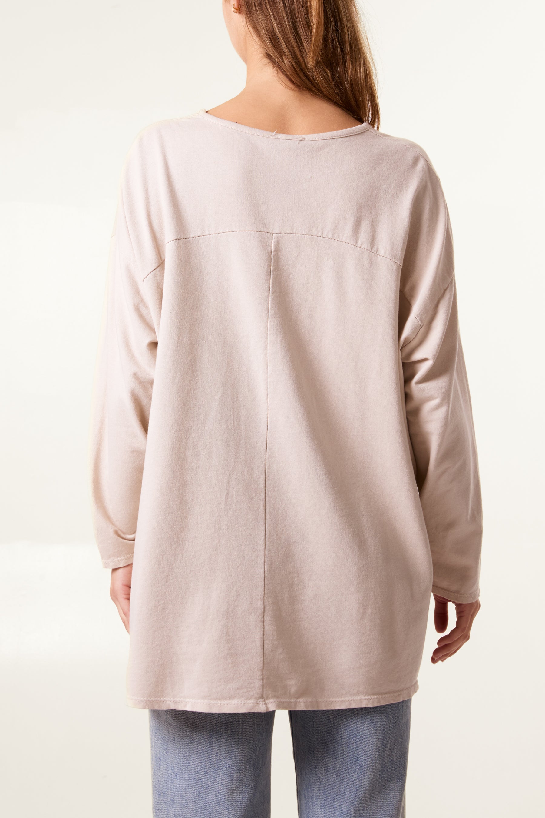 Long Sleeve Two Pockets Cotton Top