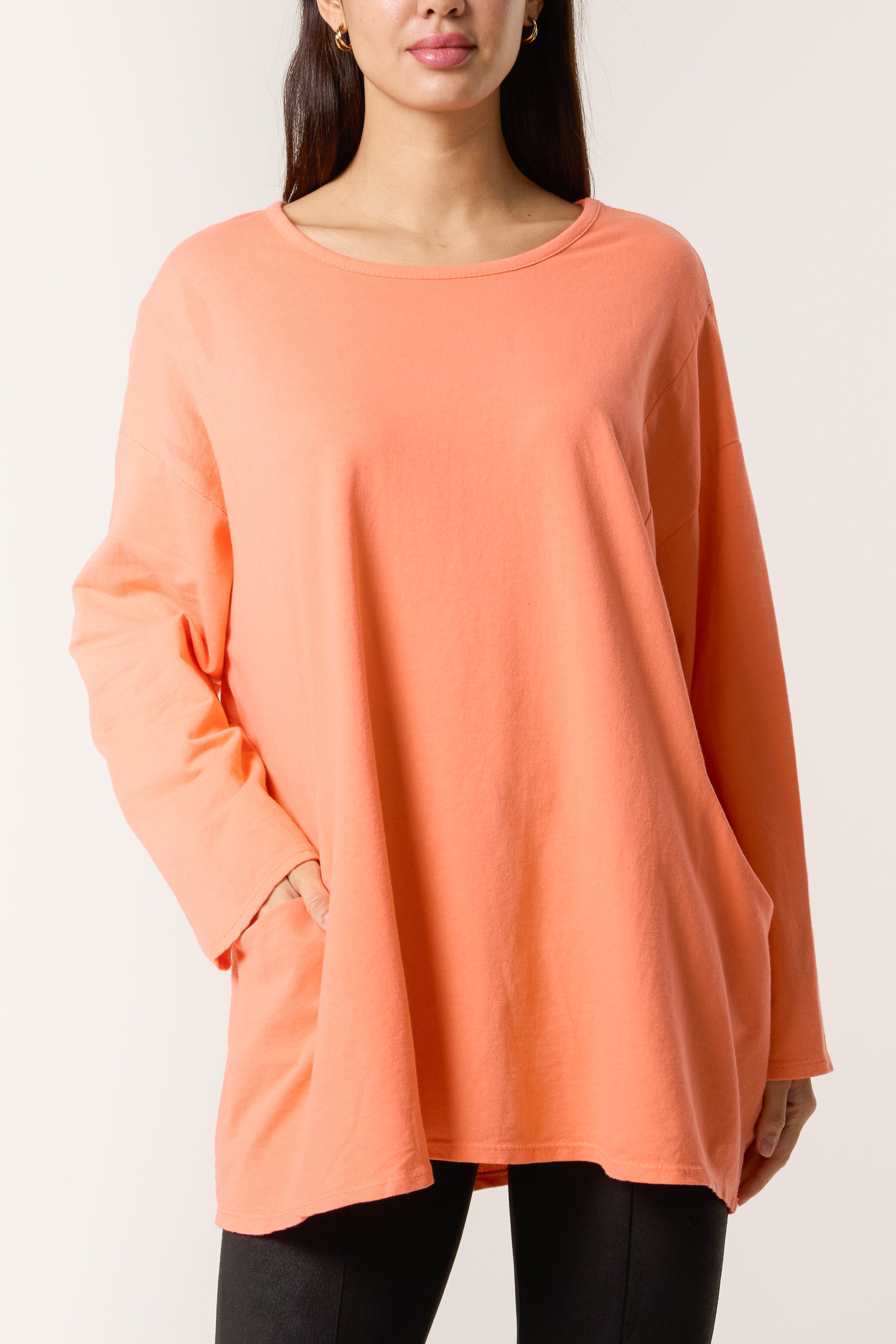 Long Sleeve Two Pockets Cotton Top