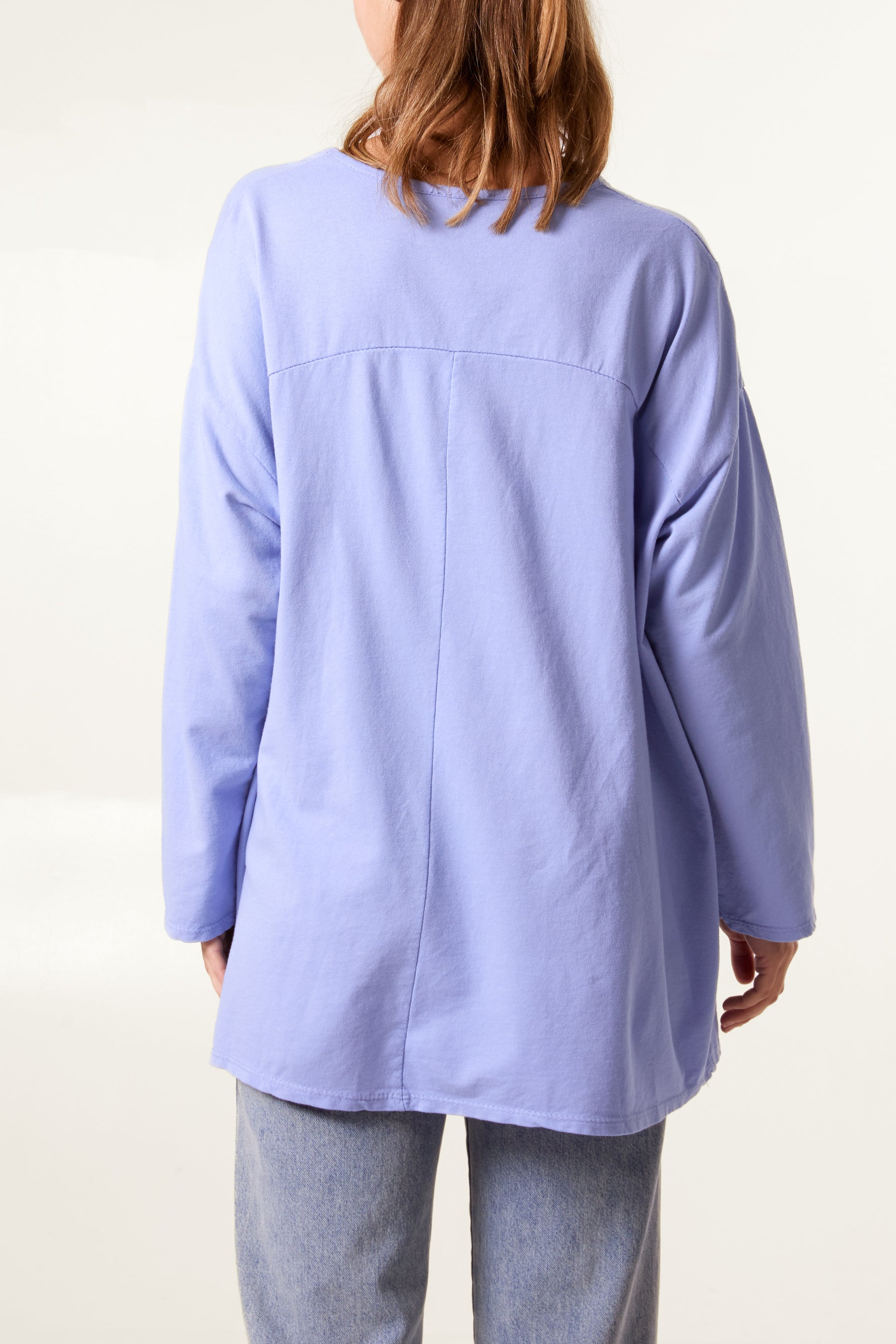 Long Sleeve Two Pockets Cotton Top