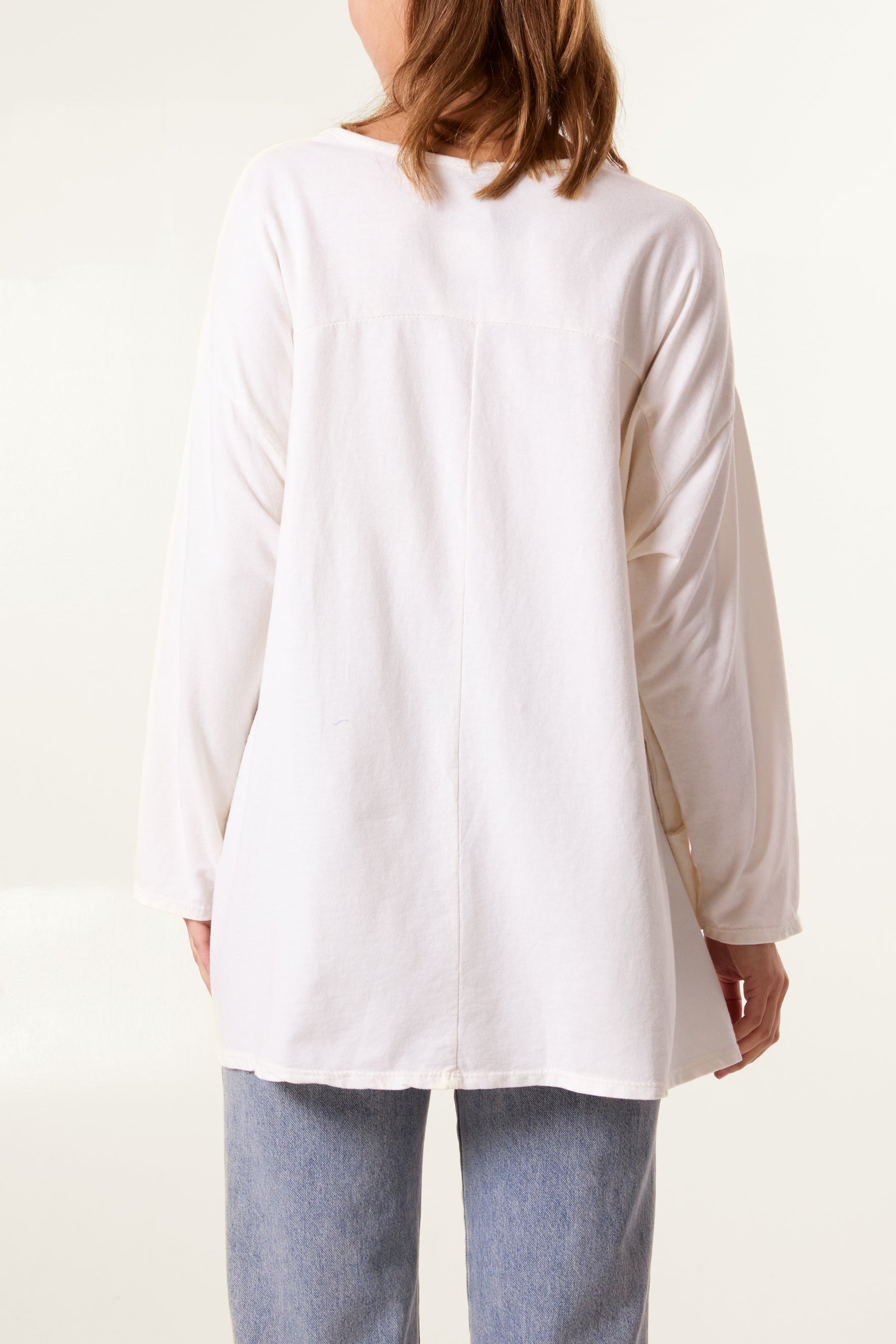 Long Sleeve Two Pockets Cotton Top