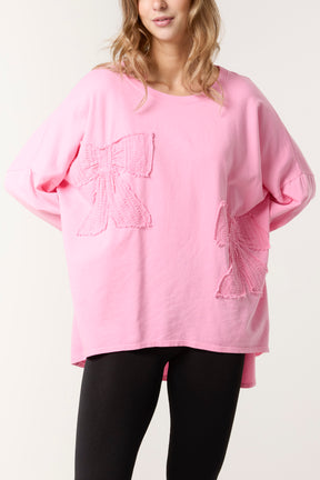 Crochet Bows High Low Cotton Sweat Top