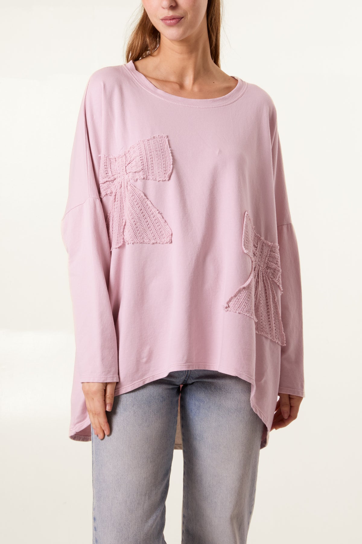 Crochet Bows High Low Cotton Sweat Top