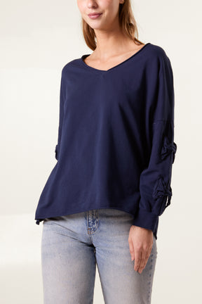 Long Sleeve Bow Sleeve Cotton Top