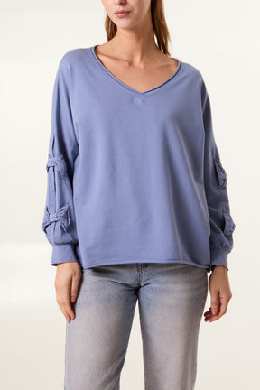 Long Sleeve Bow Sleeve Cotton Top