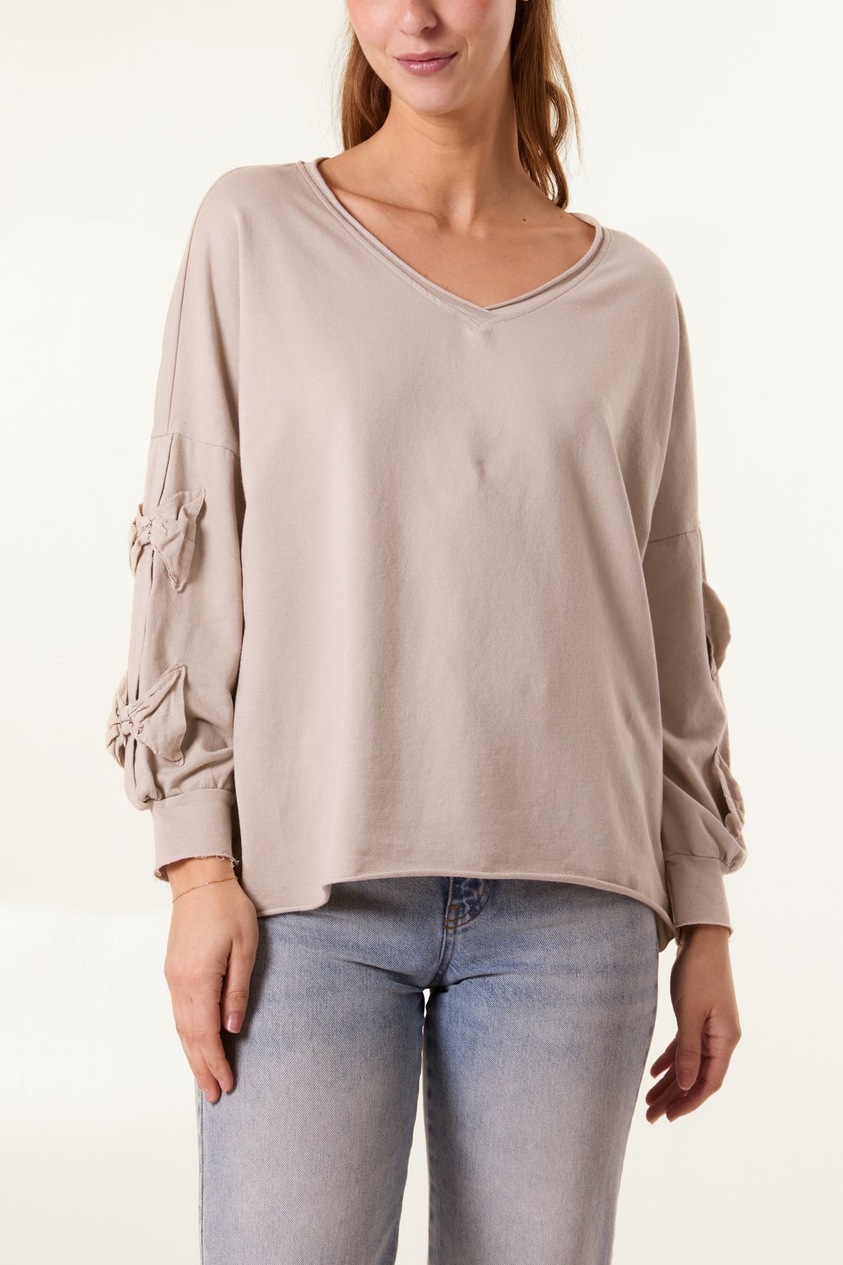 Long Sleeve Bow Sleeve Cotton Top