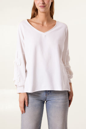 Long Sleeve Bow Sleeve Cotton Top