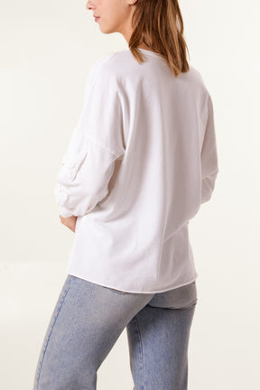 Long Sleeve Bow Sleeve Cotton Top