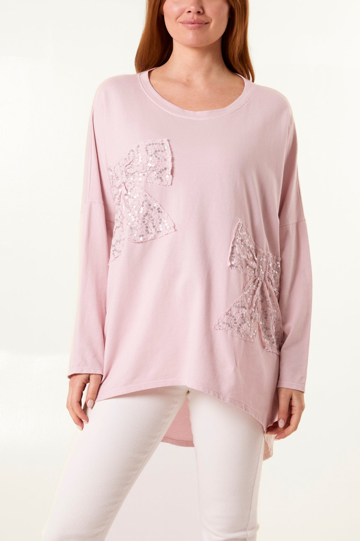 Sequins Lace Bow Cotton Sweatshirt