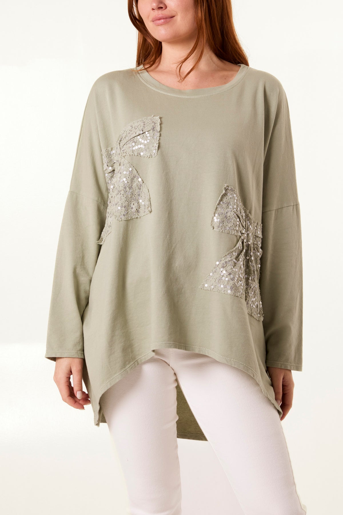 Sequins Lace Bow Cotton Sweatshirt