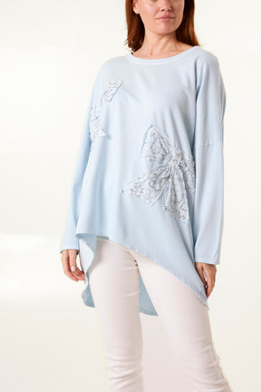 Sequins Lace Bow Cotton Sweatshirt