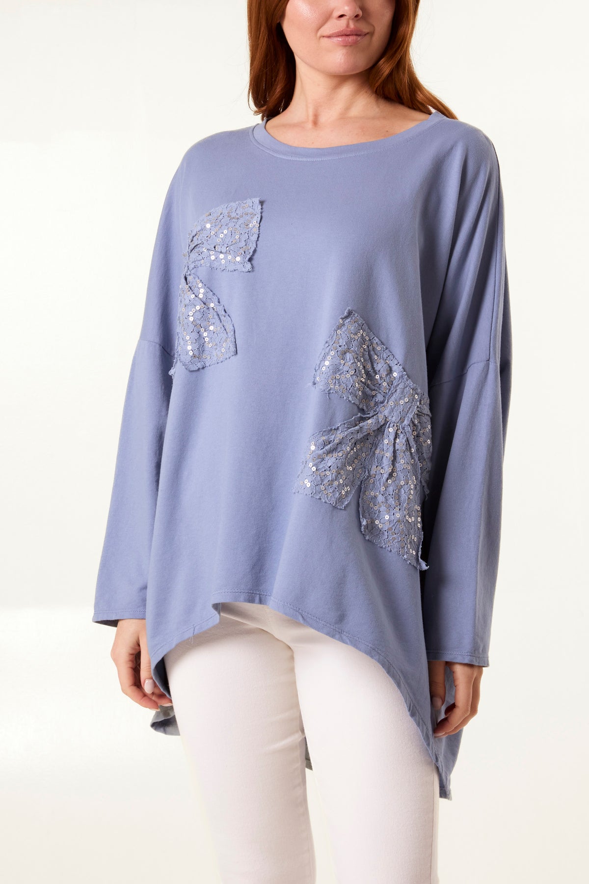 Sequins Lace Bow Cotton Sweatshirt