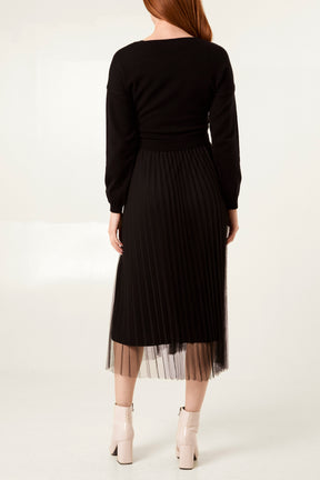 Twisted Front Jumper & Tulle Midi Dress