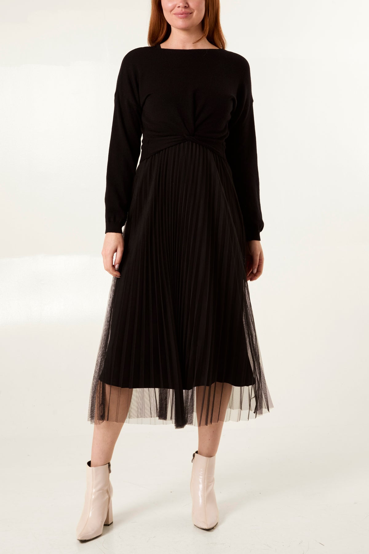 Twisted Front Jumper & Tulle Midi Dress