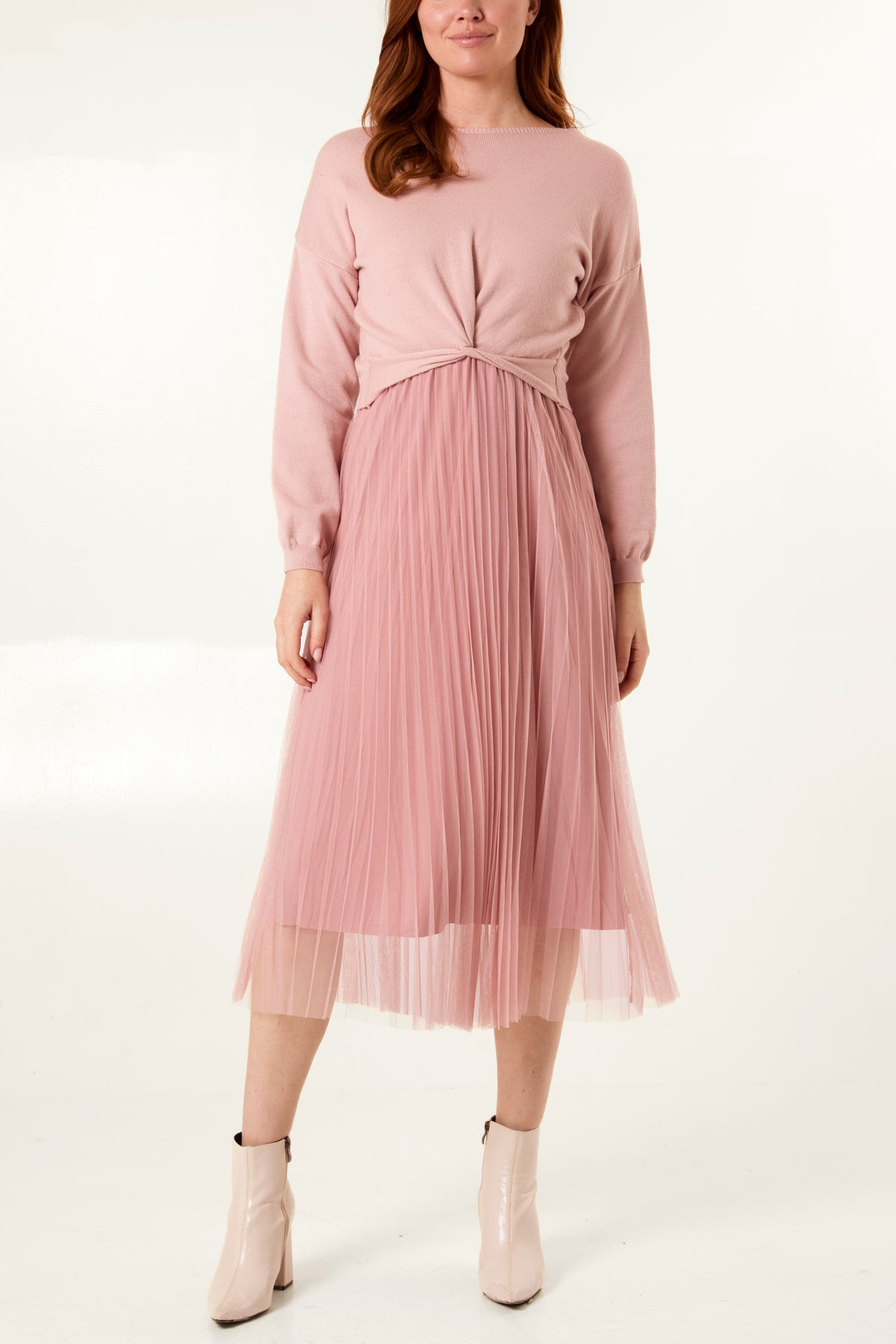 Twisted Front Jumper & Tulle Midi Dress