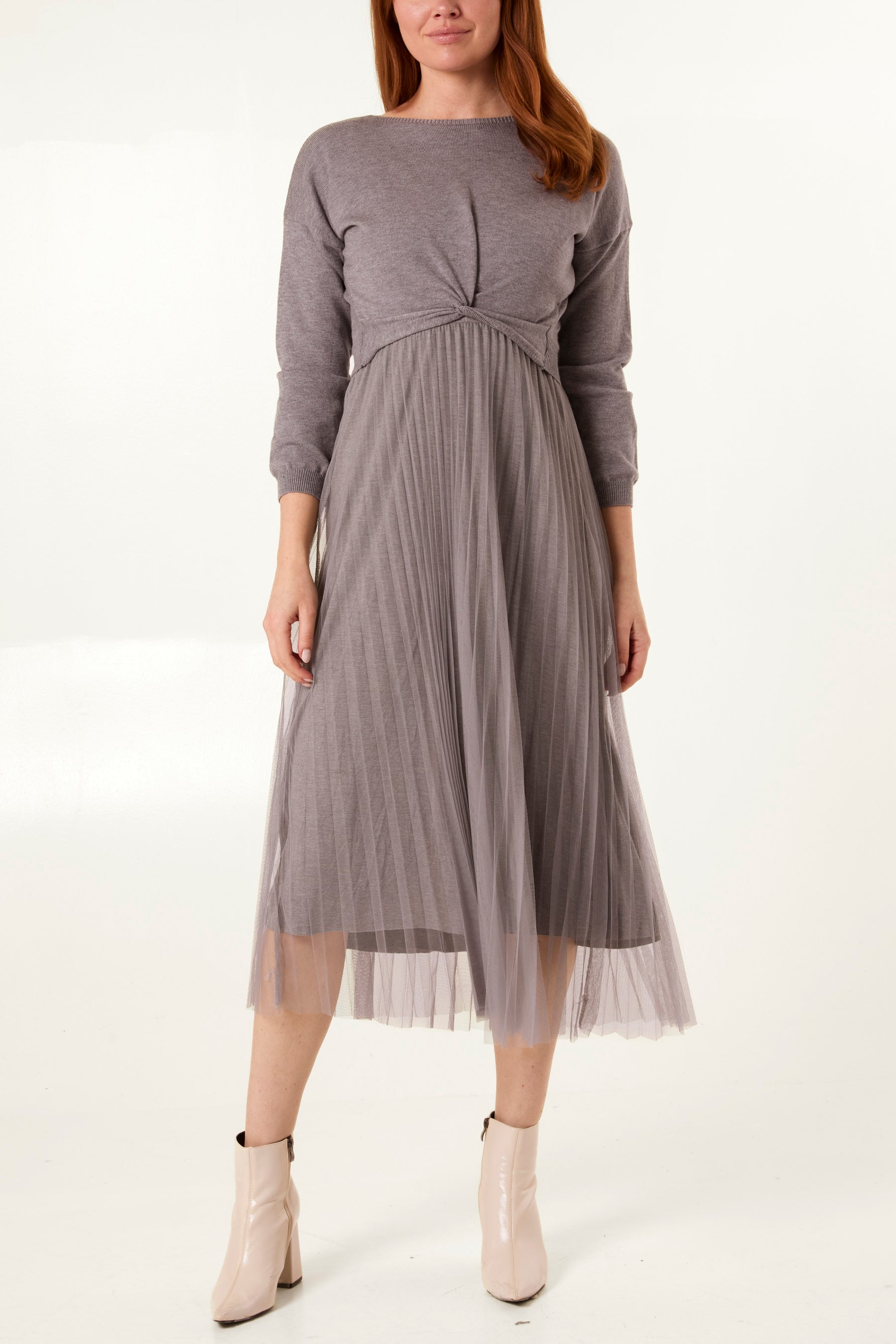 Twisted Front Jumper & Tulle Midi Dress