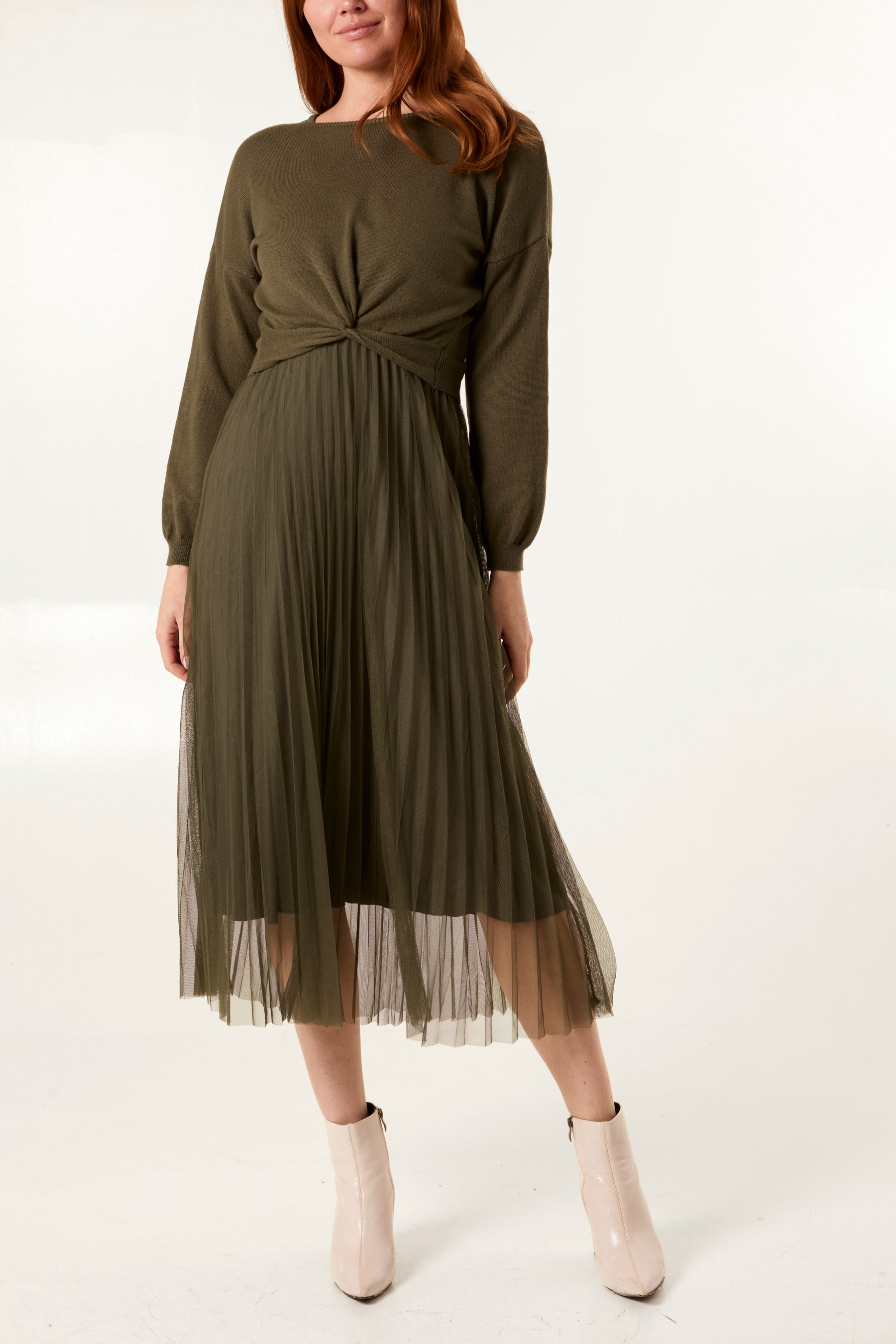 Twisted Front Jumper & Tulle Midi Dress