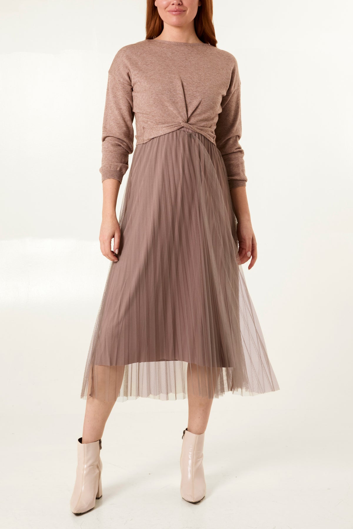 Twisted Front Jumper & Tulle Midi Dress