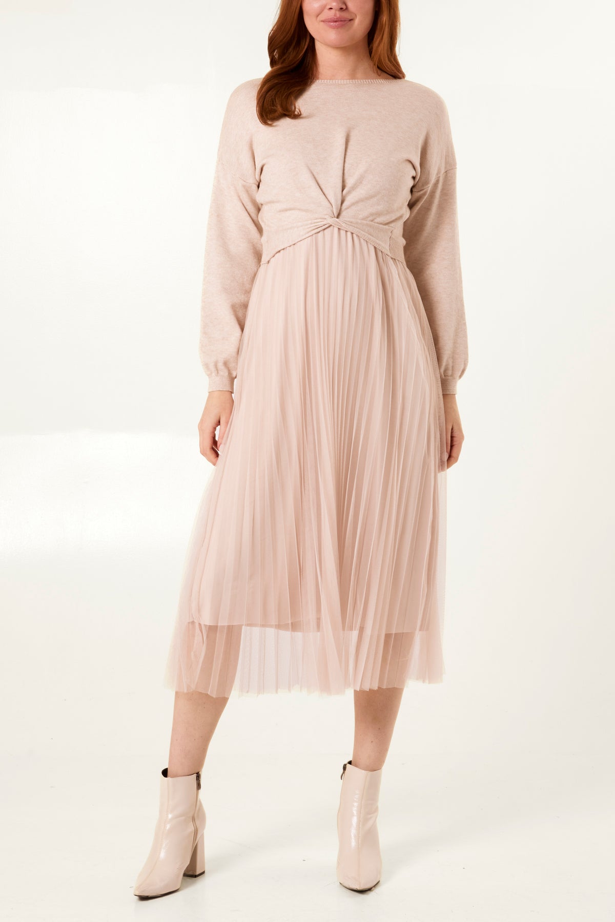 Twisted Front Jumper & Tulle Midi Dress