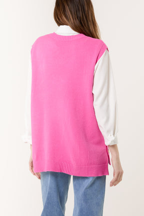 Round Neck Side Buttons Knitted Vest