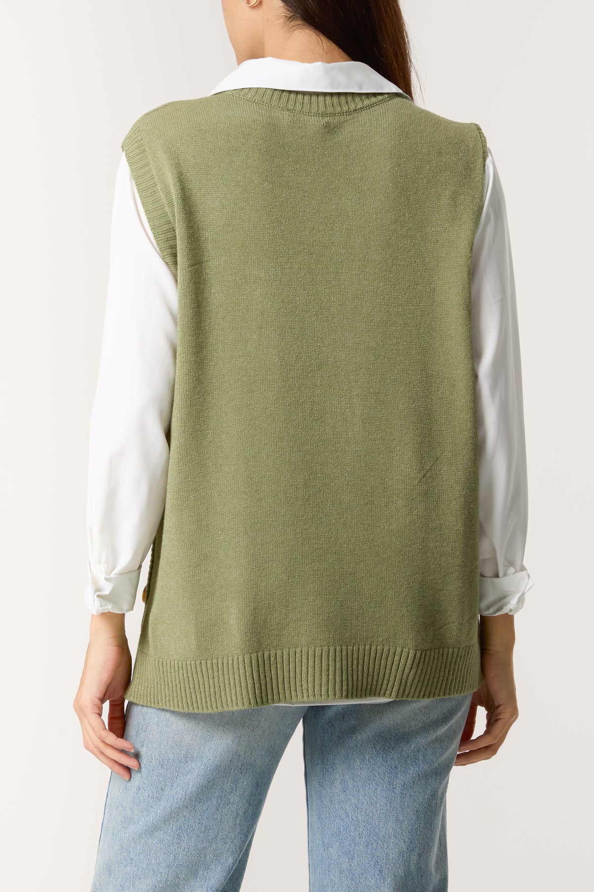 Round Neck Side Buttons Knit Vest