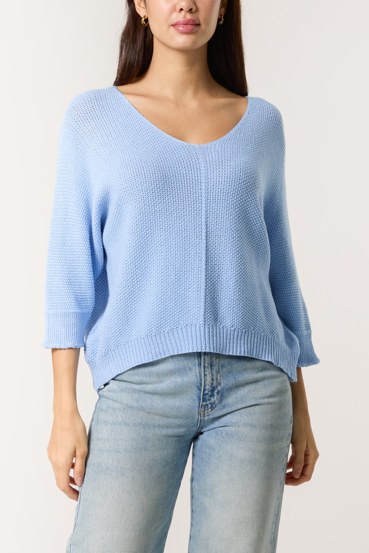 V-Neck 3/4 Sleeve Stretchy Jumper