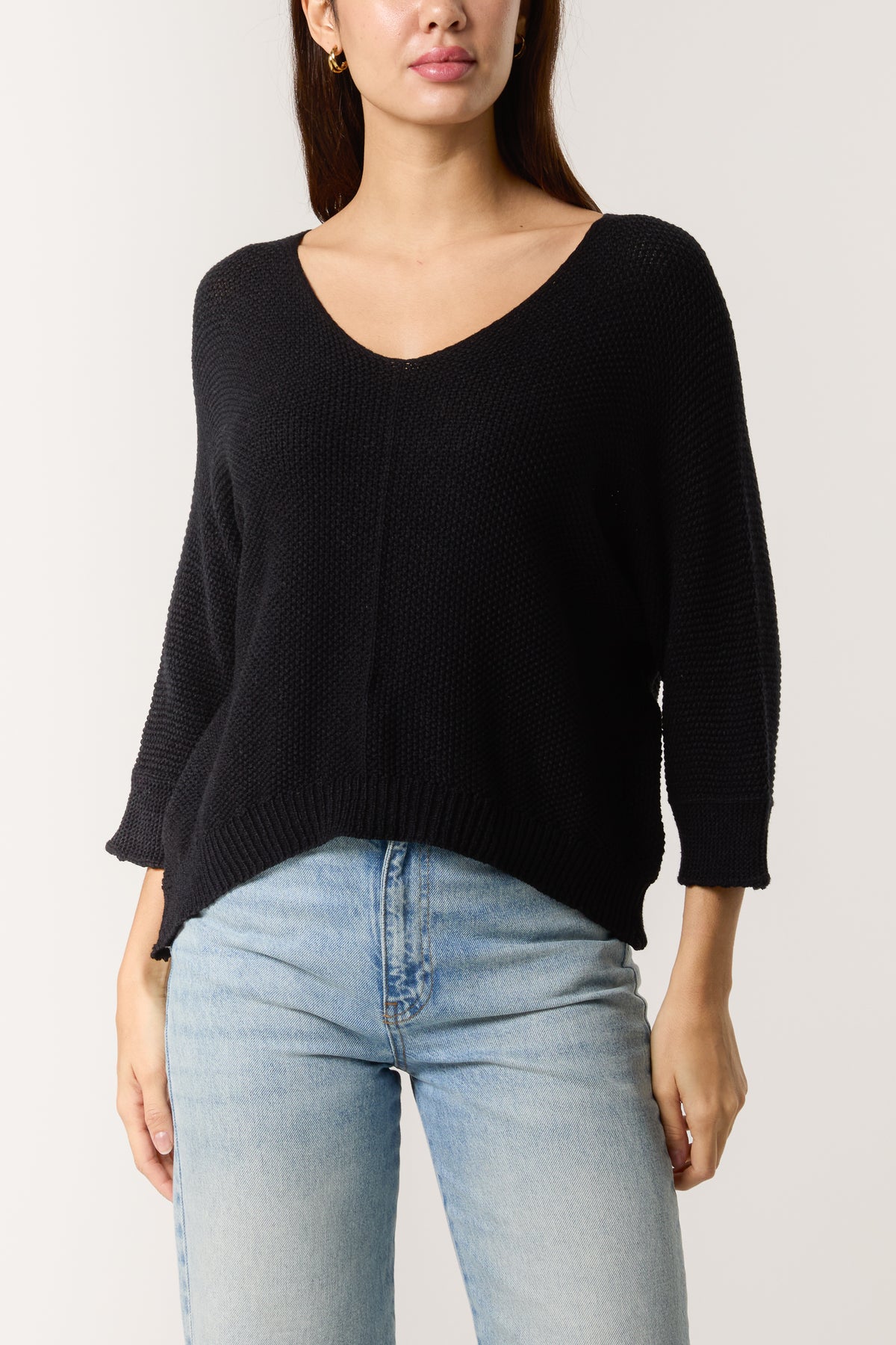 V-Neck 3/4 Sleeve Stretchy Jumper