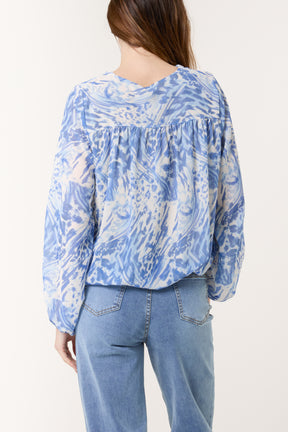 Gathered V-Neck Bubble Hem Top