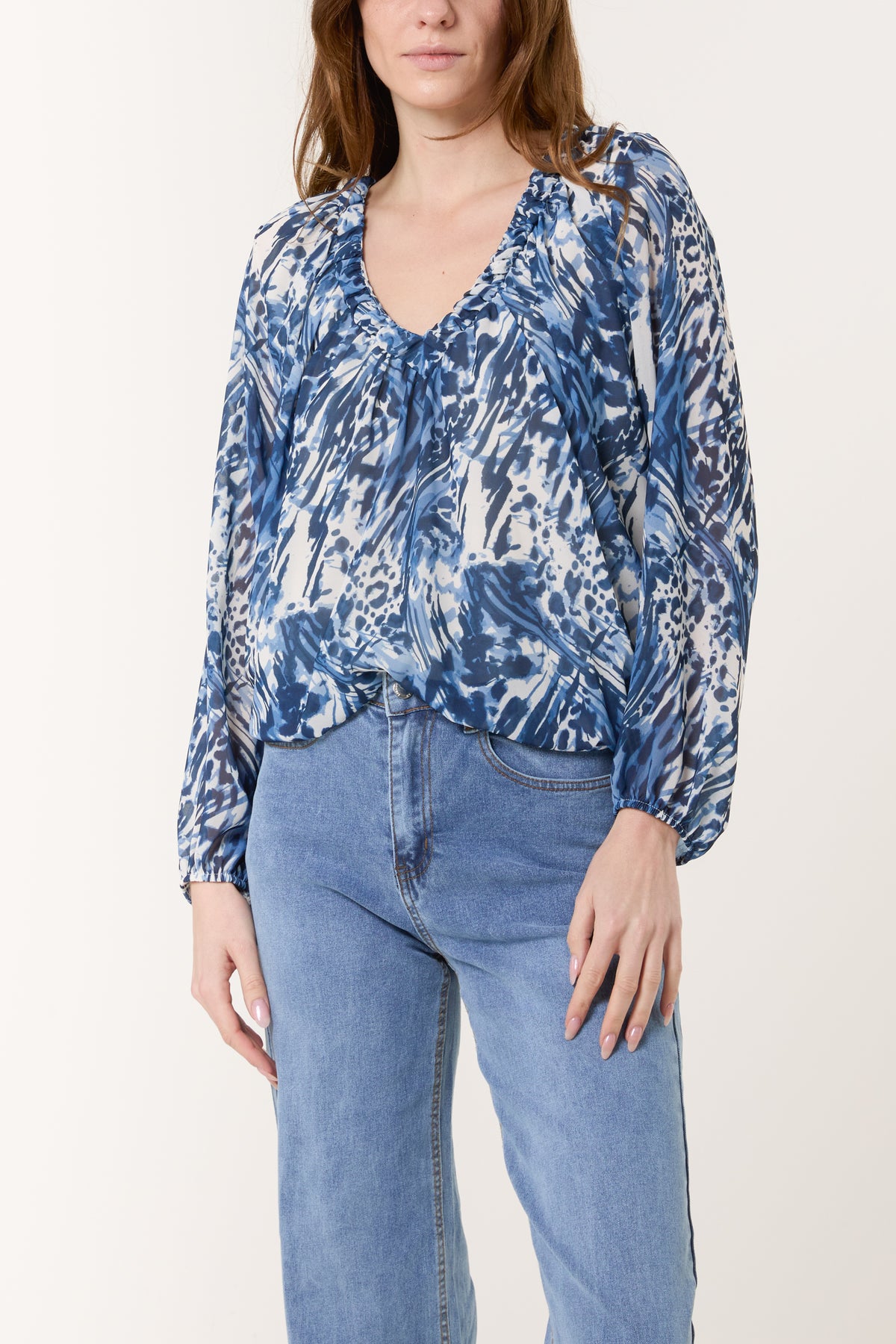 Gathered V-Neck Bubble Hem Top