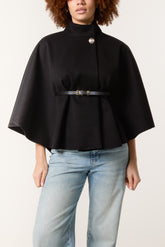 High Neck Wool Like Belted Cape