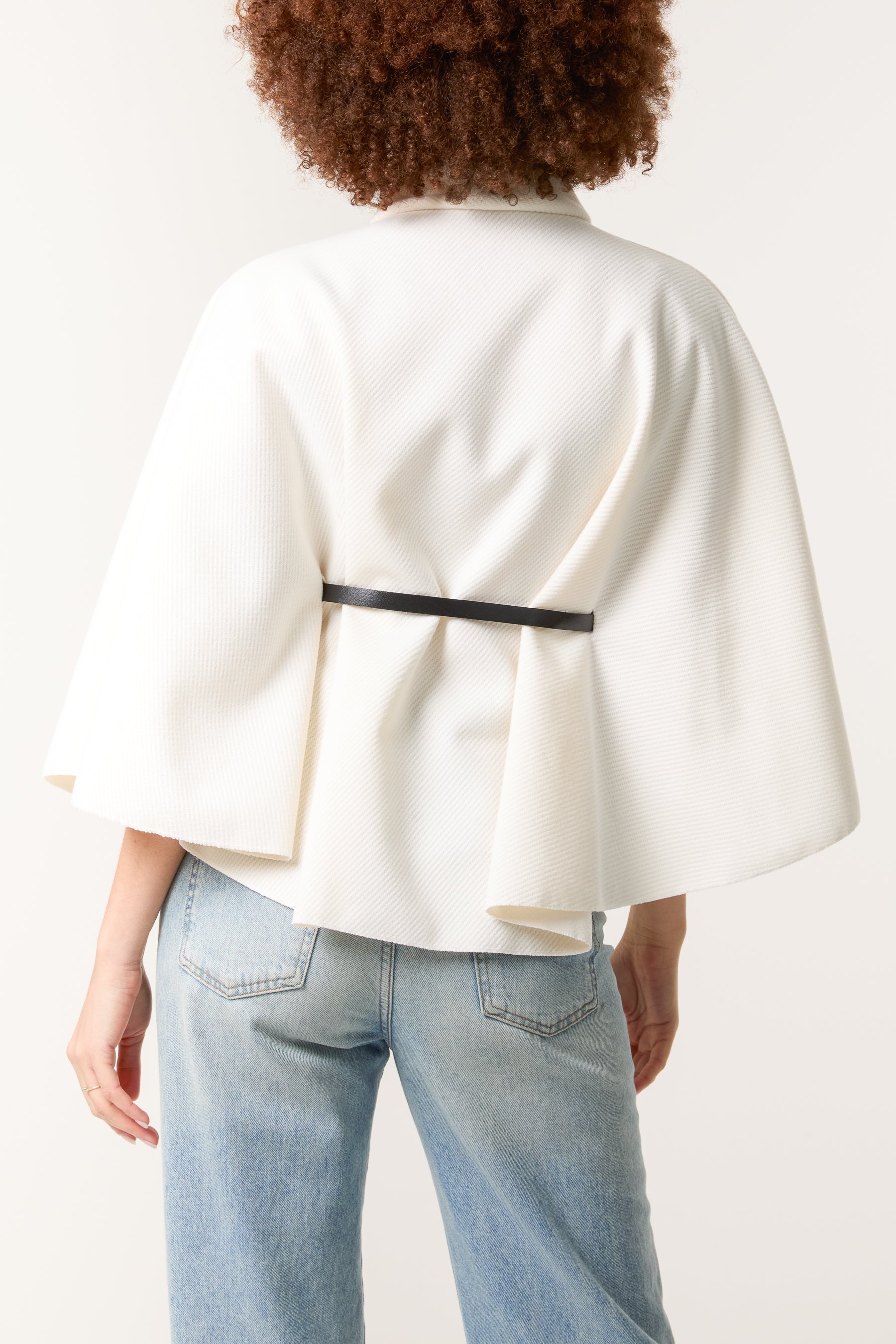 High Neck Wool Like Belted Cape