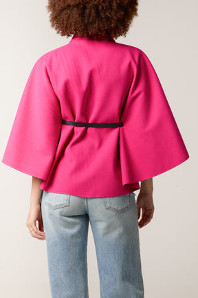 High Neck Wool Like Belted Cape