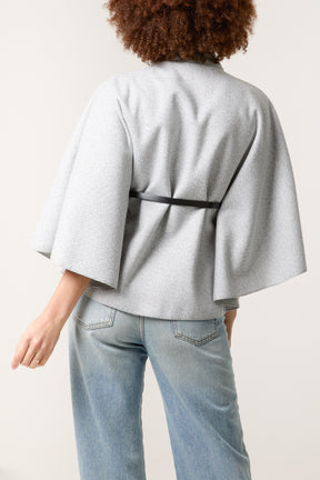 High Neck Wool Like Belted Cape