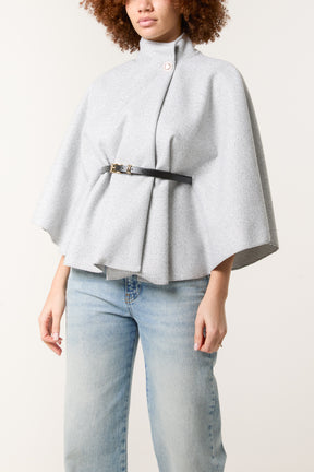 High Neck Wool Like Belted Cape