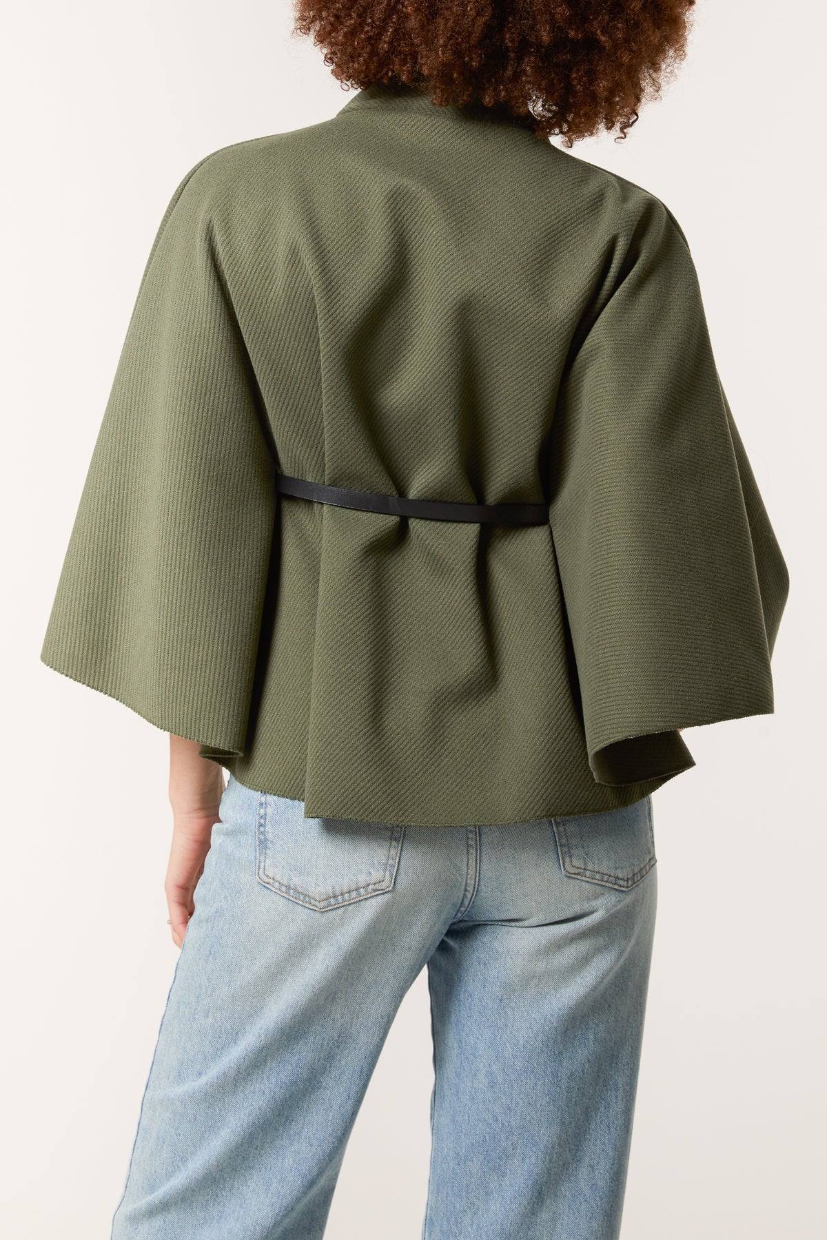 High Neck Wool Like Belted Cape