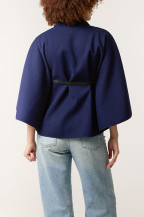 High Neck Wool Like Belted Cape