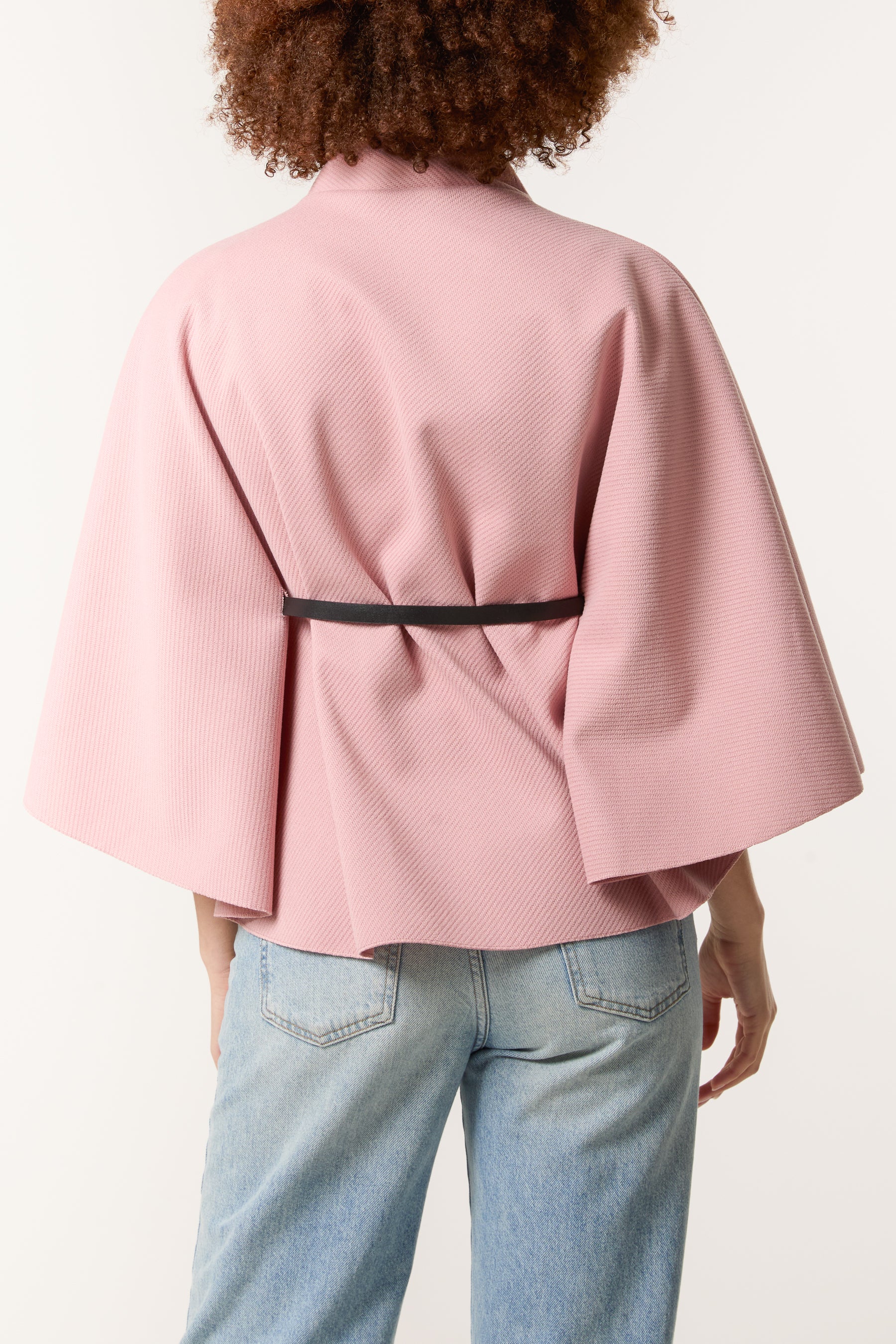 High Neck Wool Like Belted Cape