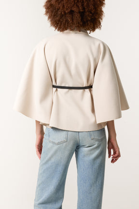 High Neck Wool Like Belted Cape