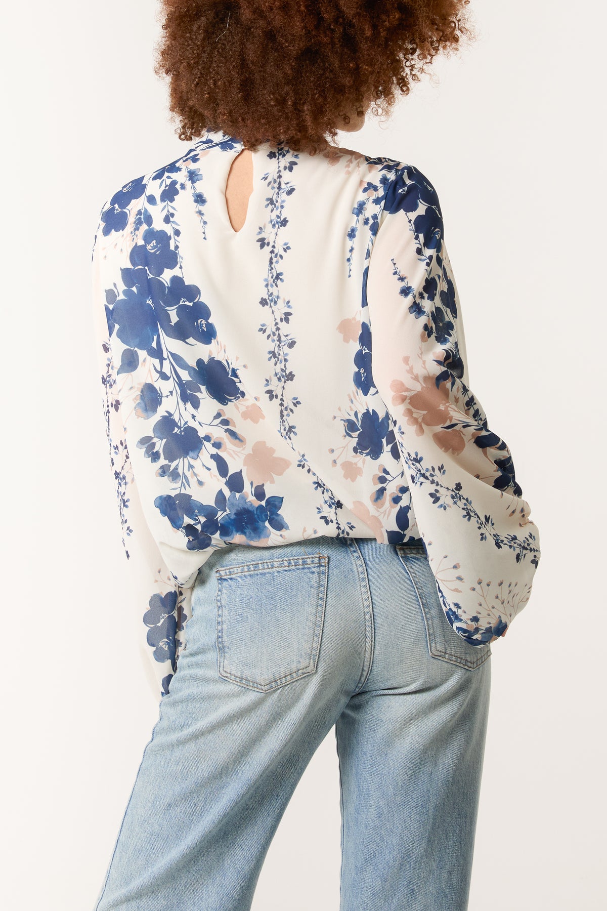 Floral High Neck Puffball Blouse