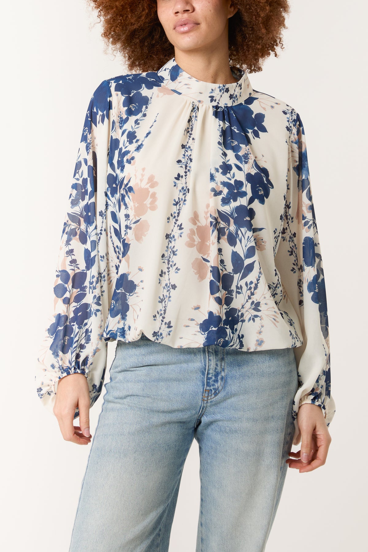 Floral High Neck Puffball Blouse