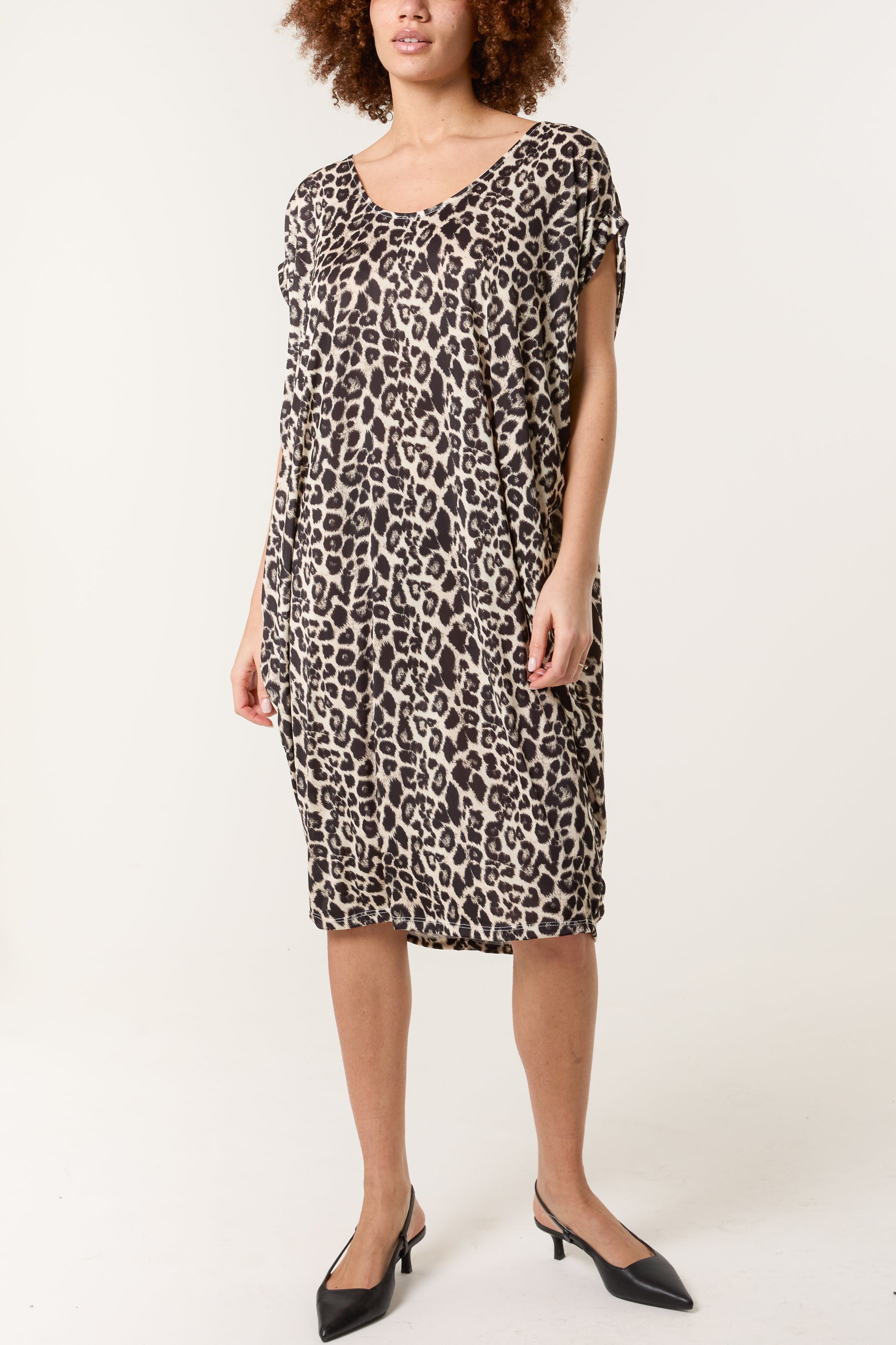 Leopard Double V-Neck Stretch Dress