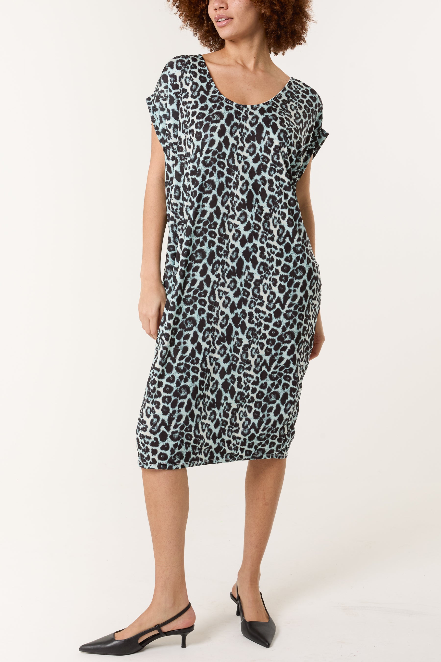 Leopard Double V-Neck Stretch Dress