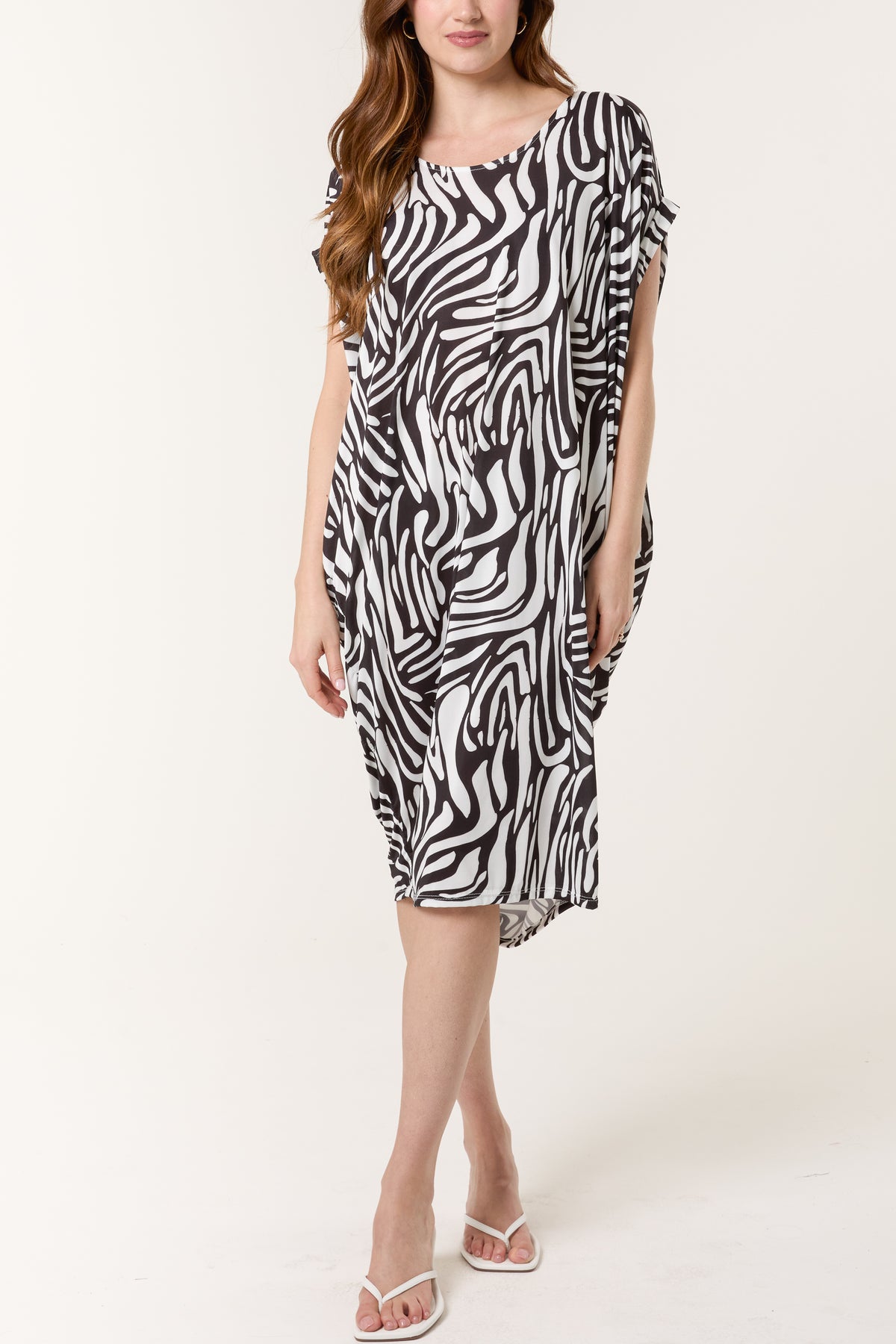 Zebra Double V-Neck Stretch Dress