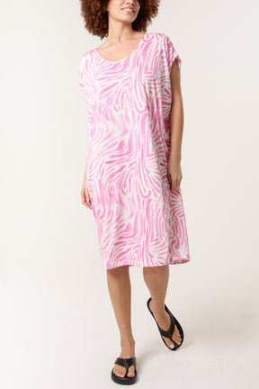 Zebra Double V-Neck Stretch Dress